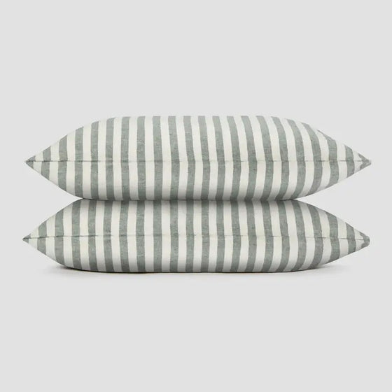 Fern Green Pembroke Stripe Linen Blend Pillowcase