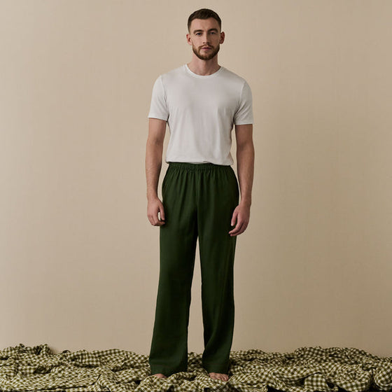 Fern Green Tencel Linen Blend Men's Pyjama Trouser Piglet