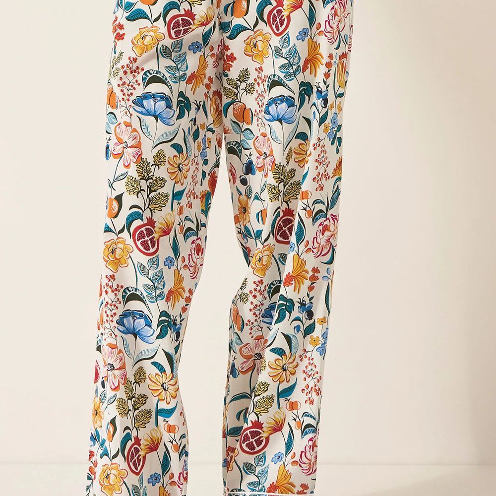 Floral on White Women's Long Sleeve Organic Cotton Pyjama Trouser Myza