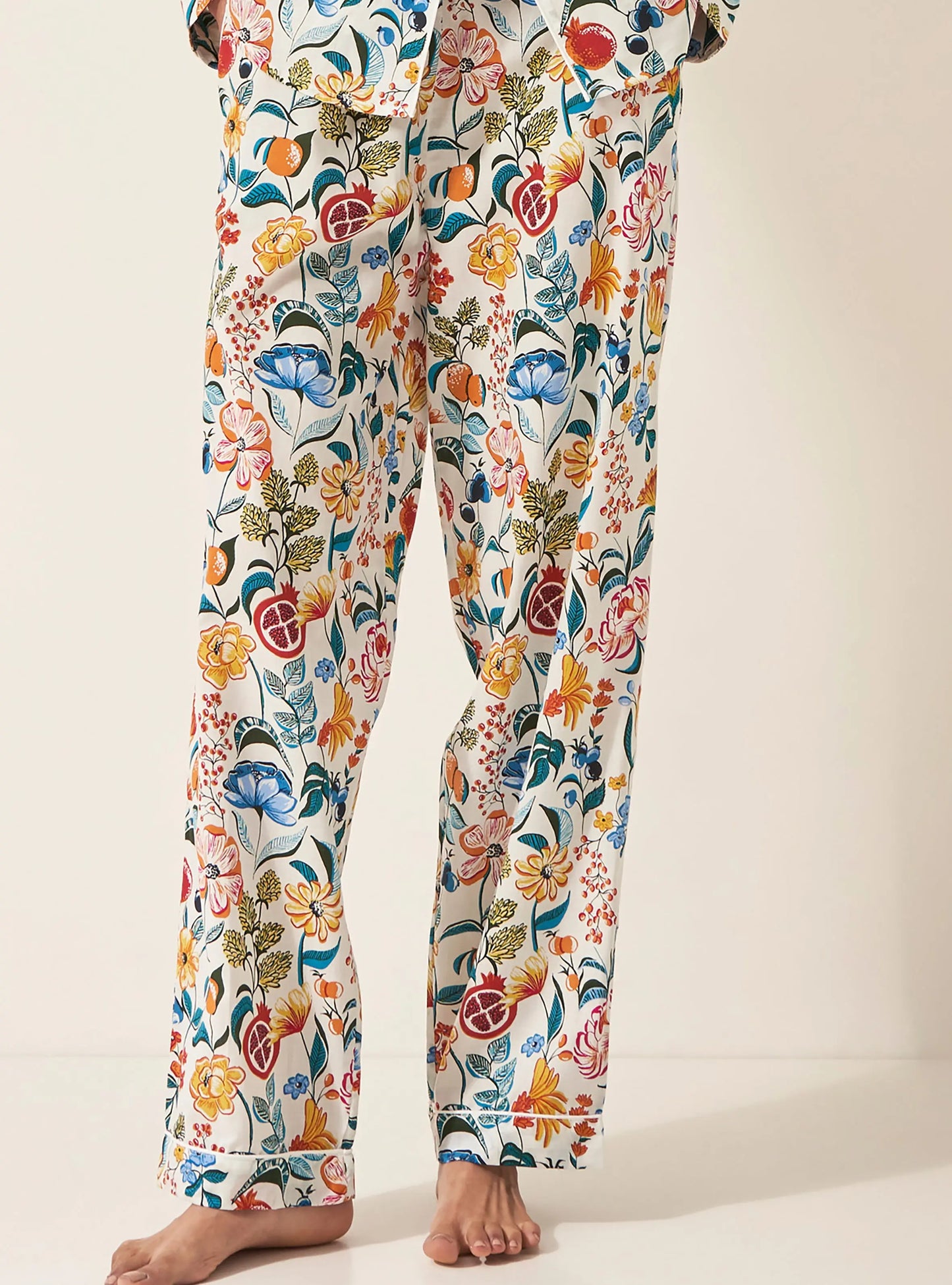 Floral on White Women's Long Sleeve Organic Cotton Pyjama Trouser Myza