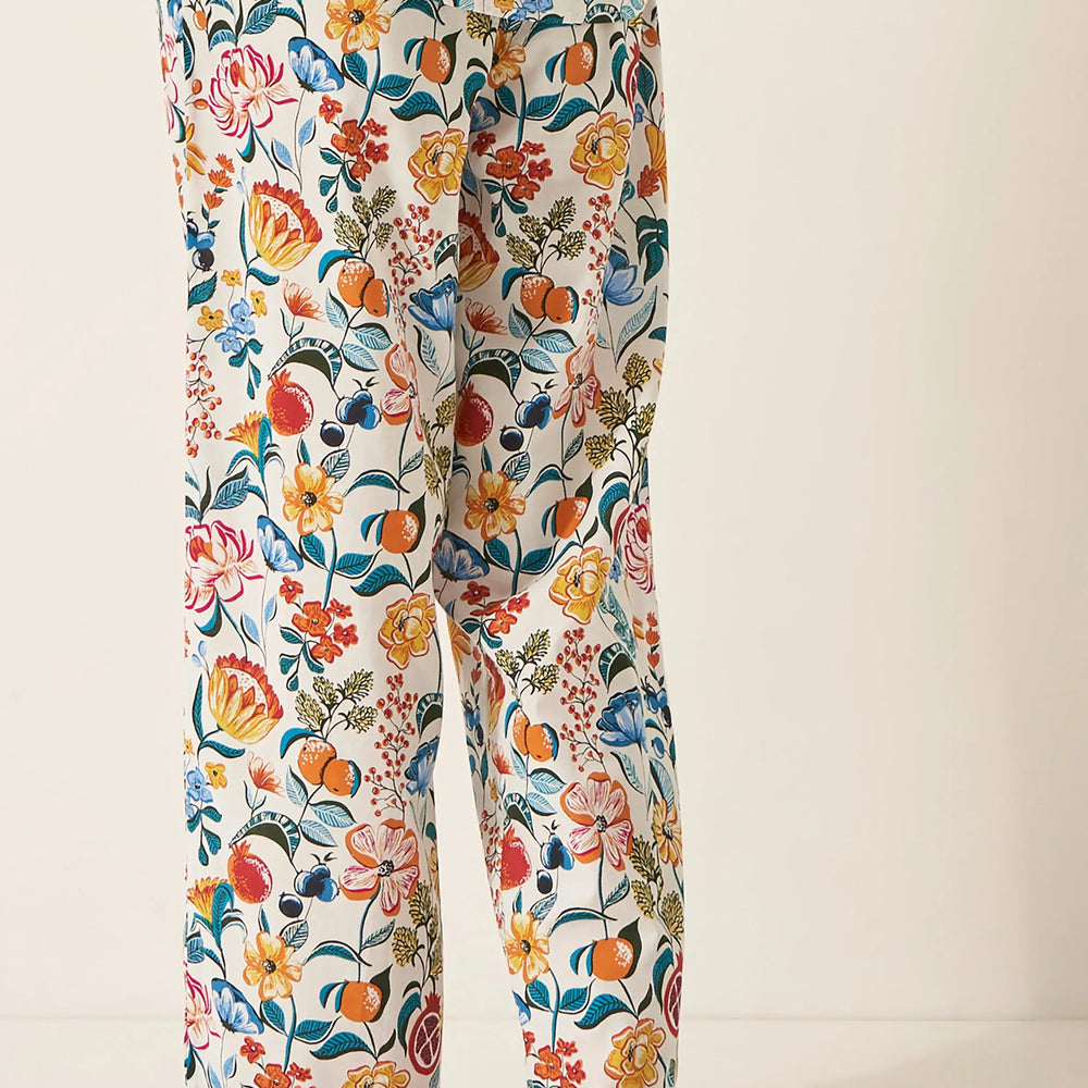 Floral on White Women's Long Sleeve Organic Cotton Pyjama Trouser Myza