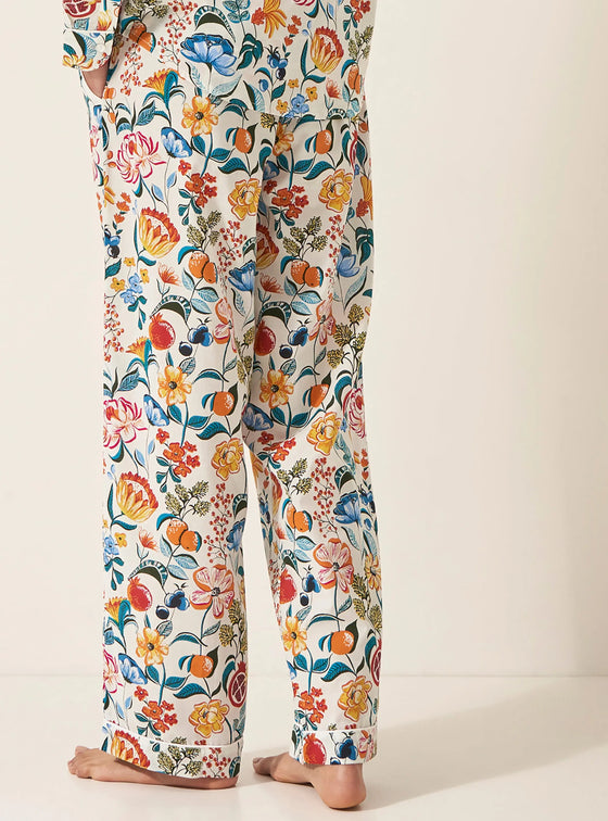 Floral on White Women's Long Sleeve Organic Cotton Pyjama Trouser Myza