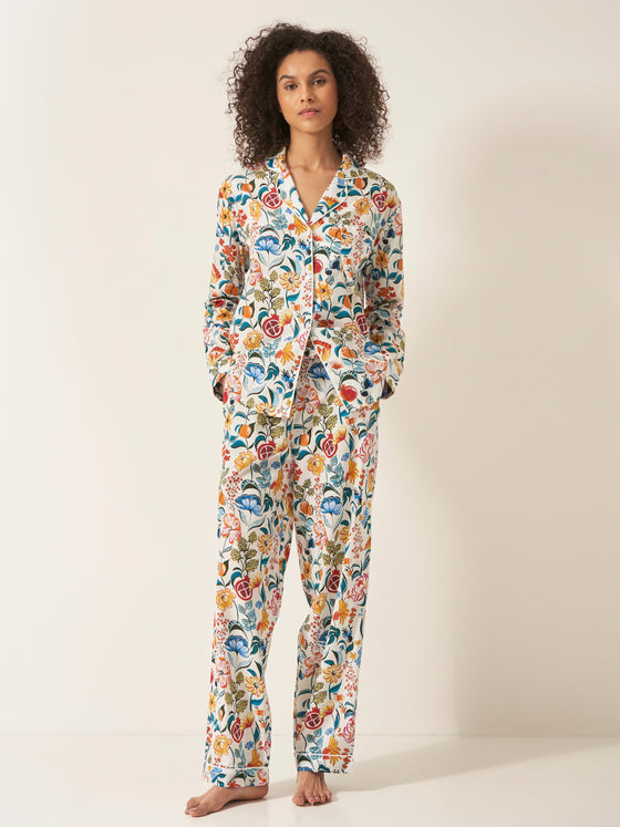 Florals on White Women's Long Sleeve Organic Cotton Pyjama Trouser Set