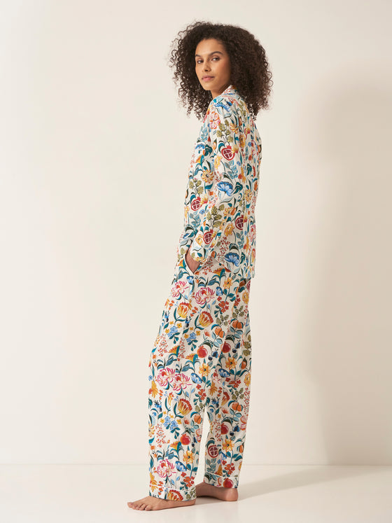 Florals on White Women's Long Sleeve Organic Cotton Pyjama Trouser Set