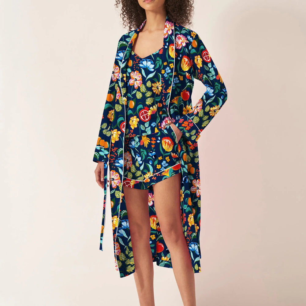 Florals on Navy Organic Cotton Robe Myza