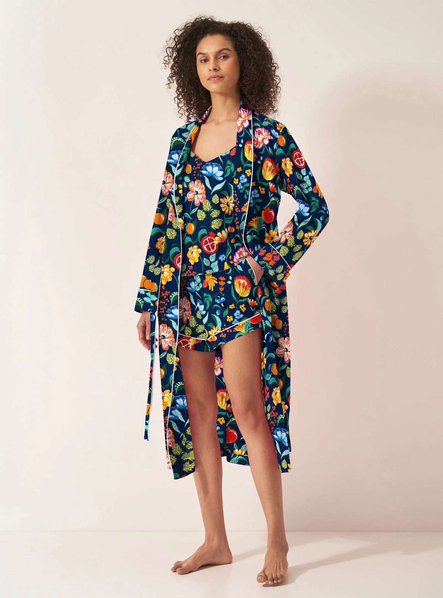 Florals on Navy Organic Cotton Robe Myza