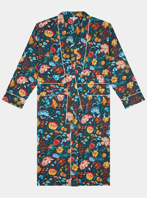 Florals on Navy Organic Cotton Robe Myza