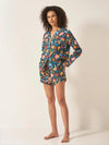 Florals on Navy Women's Long Sleeve Organic Cotton Pyjama Short Set Myza