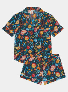  Florals on Navy Women's Short Sleeve Organic Cotton Pyjama Short Set Myza