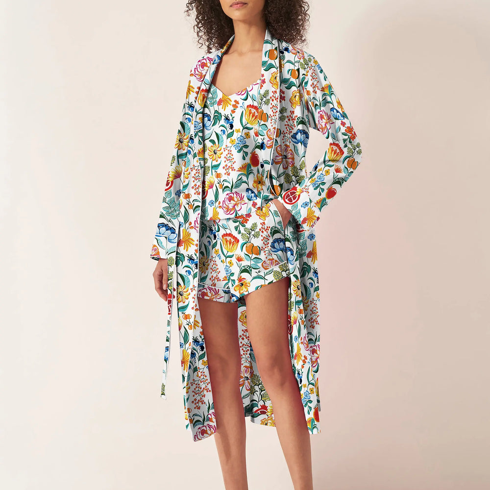 Florals on White Organic Cotton Robe Myza