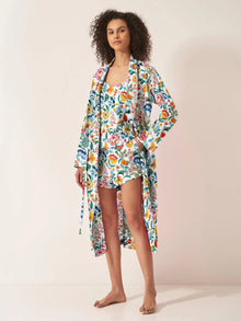  Florals on White Organic Cotton Robe Myza