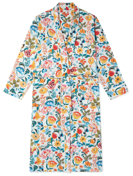 Florals on White Organic Cotton Robe Myza