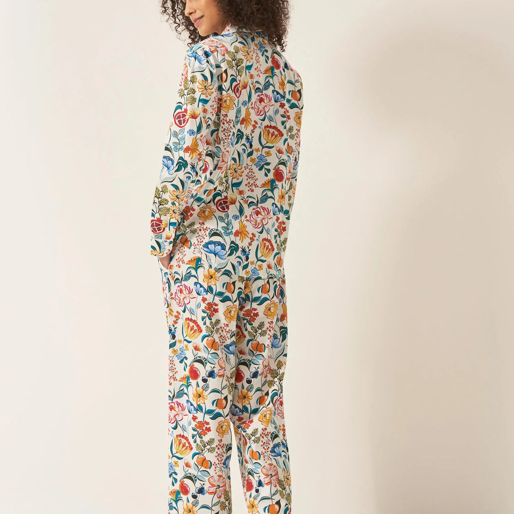 Florals on White Women's Long Sleeve Organic Cotton Pyjama Trouser Set Myza