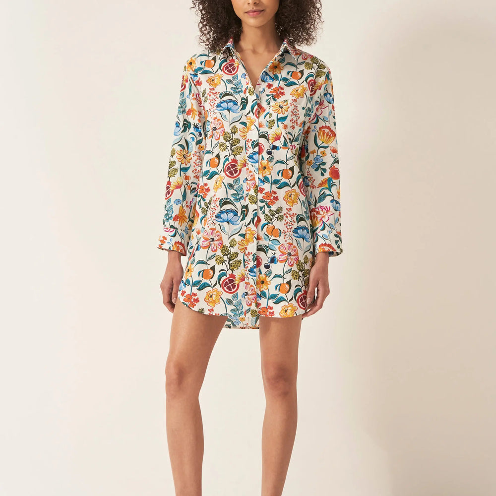 Florals on White Women's Organic Cotton Nightshirt Myza