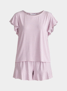  Pink and White Frill Pyjama T-Shirt Set With Matching Overnight Pouch