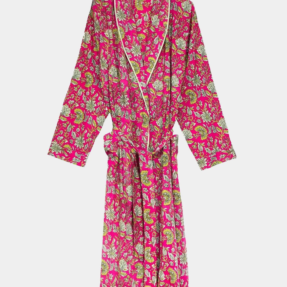 Fuchsia Freesia Women's Floral Cotton Robe inara