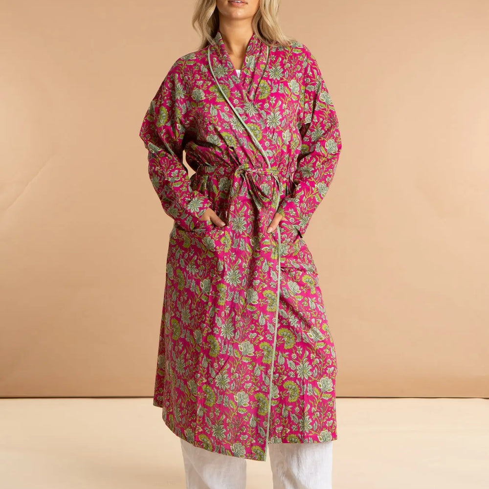 Fuchsia Freesia Women's Floral Cotton Robe inara