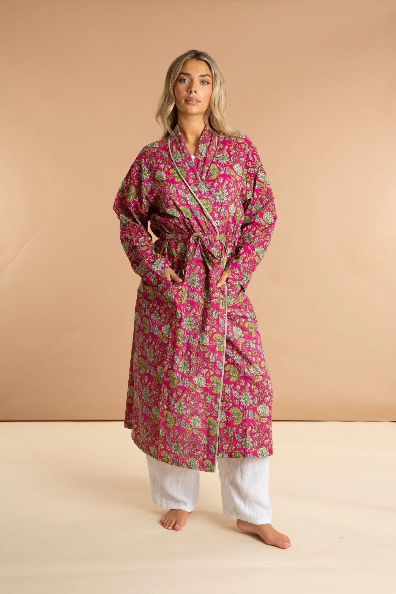 Fuchsia Freesia Women's Floral Cotton Robe inara