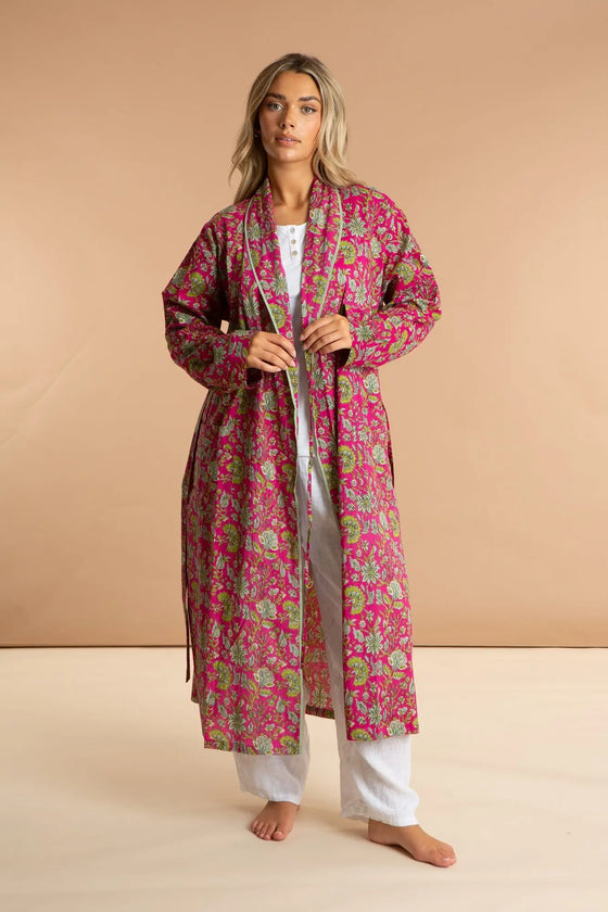 Fuchsia Freesia Women's Floral Cotton Robe inara