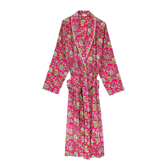 Fuchsia Freesia Women's Floral Cotton Robe inara