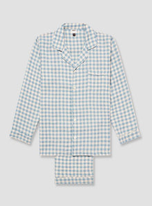  Warm Blue Gingham Linen Pyjama Trouser Set