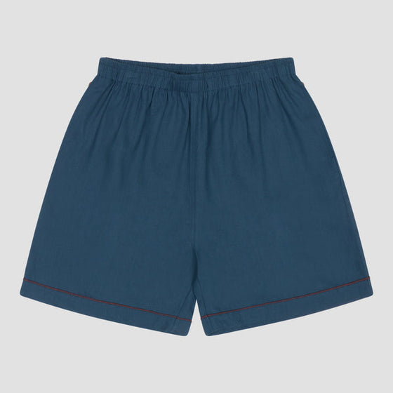 Marine Blue Tencel Linen Blend Men's Pyjama Shorts Piglet