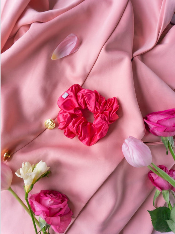 Galentines Rose Pink Statement Silk Scrunchie