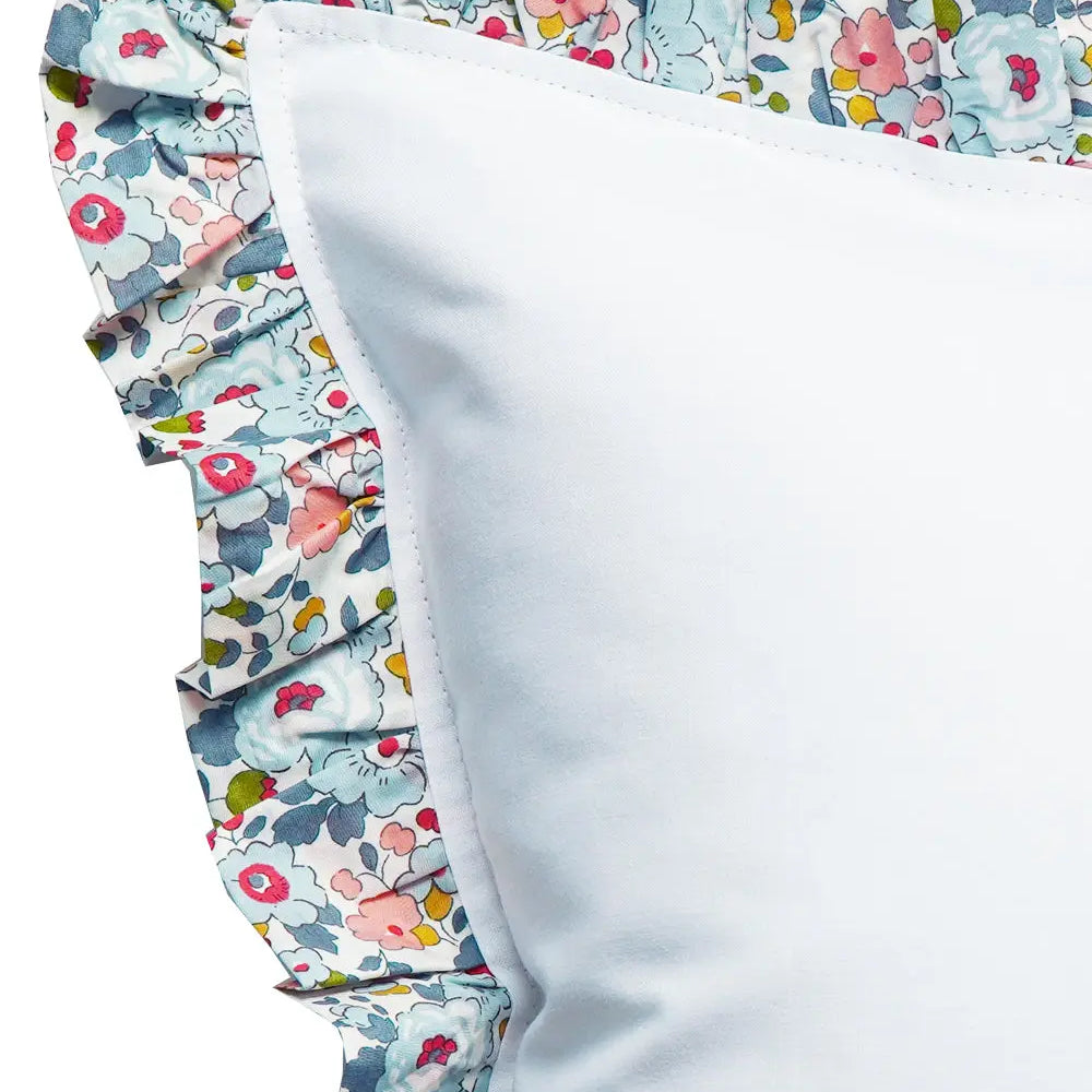 Gathered Edge Pillowcase in White With Liberty Fabric BETSY GREY Coco & Wolf