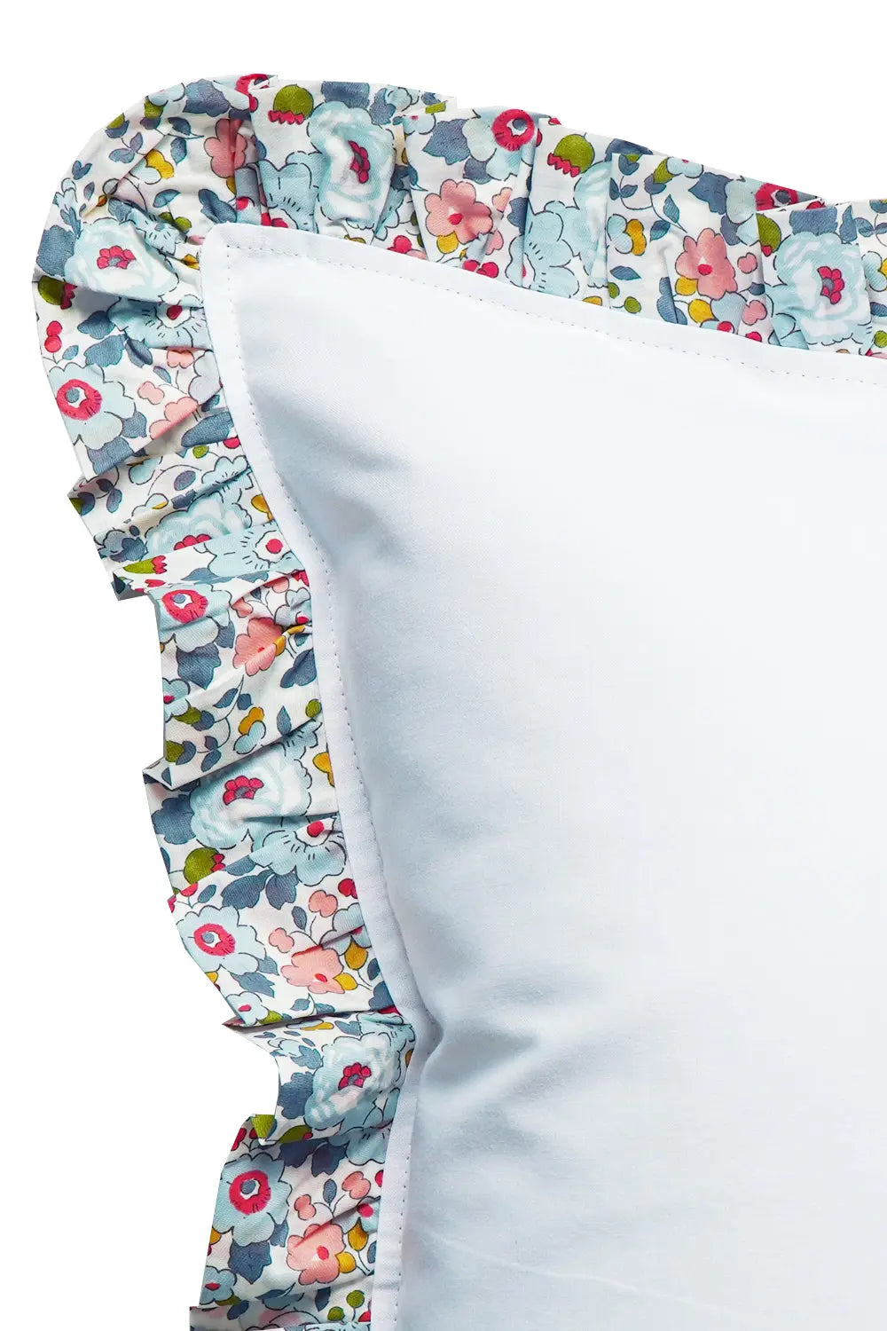 Gathered Edge Pillowcase in White With Liberty Fabric BETSY GREY Coco & Wolf