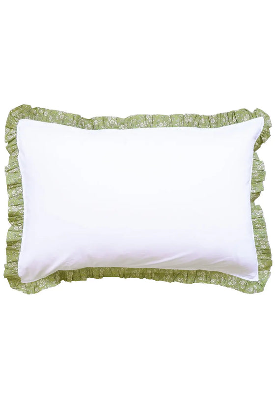 Gathered Edge Pillowcase in White With Liberty Fabric CAPEL PISTACHIO Coco & Wolf