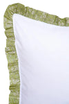 Gathered Edge Pillowcase in White With Liberty Fabric CAPEL PISTACHIO Coco & Wolf