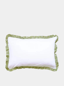  Gathered Edge Pillowcase in White With Liberty Fabric CAPEL PISTACHIO Coco & Wolf