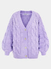 Gemma Basket Stitch Balloon Sleeve Chunky Knit Cardigan - Lilac Cara & The Sky