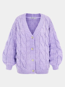  Gemma Basket Stitch Balloon Sleeve Chunky Knit Cardigan - Lilac Cara & The Sky