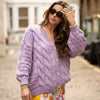 Gemma Basket Stitch Balloon Sleeve Chunky Knit Cardigan - Lilac Cara & The Sky