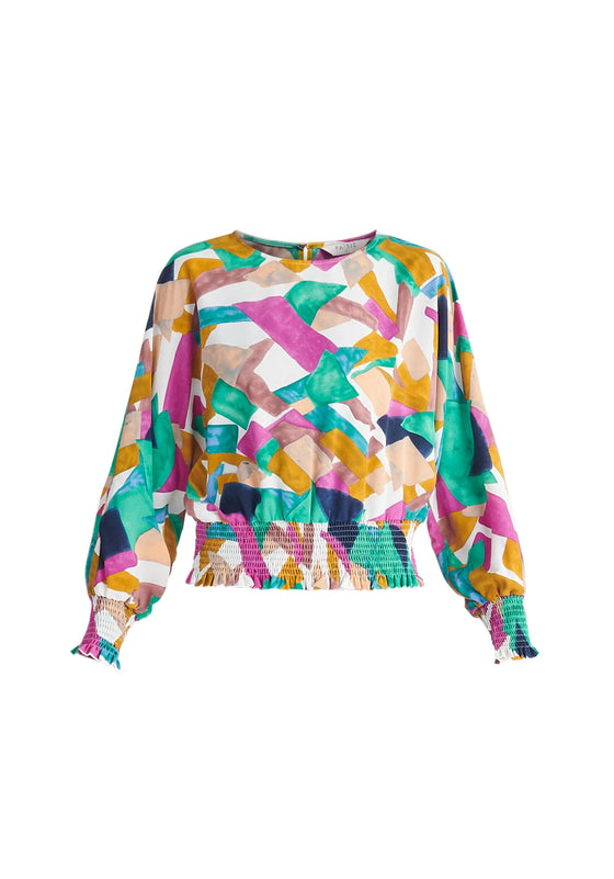 Geometrical Print Balloon Sleeve Blouse Paisie