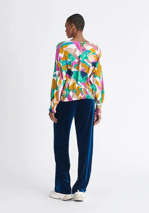 Geometrical Print Balloon Sleeve Blouse Paisie