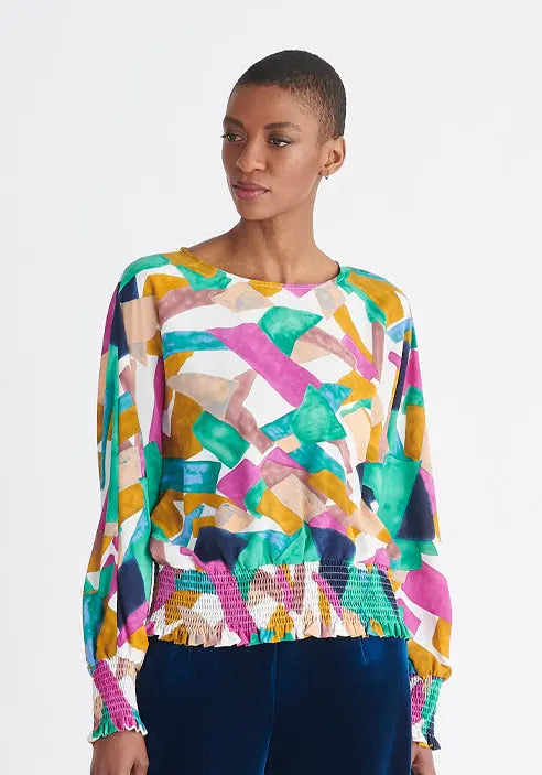 Geometrical Print Balloon Sleeve Blouse Paisie