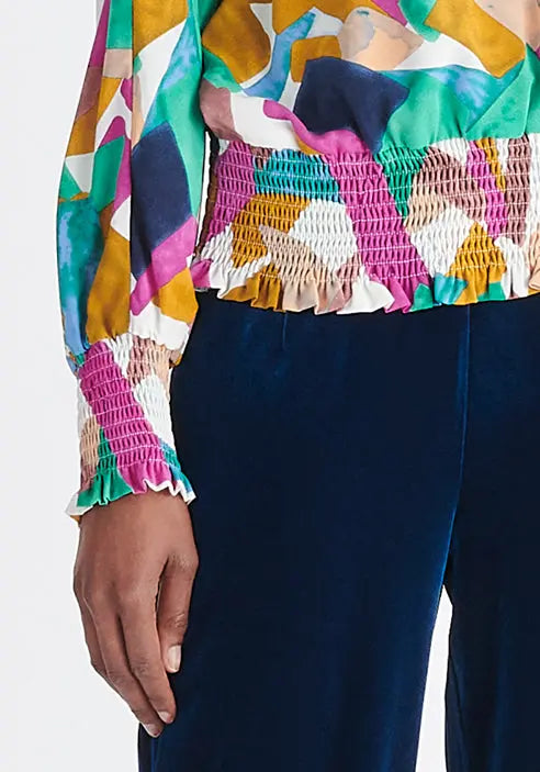 Geometrical Print Balloon Sleeve Blouse Paisie