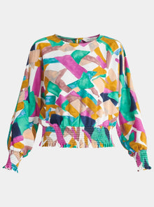  Geometrical Print Balloon Sleeve Blouse Paisie