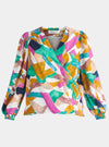 Geometrical Print Wrap Blouse Paisie