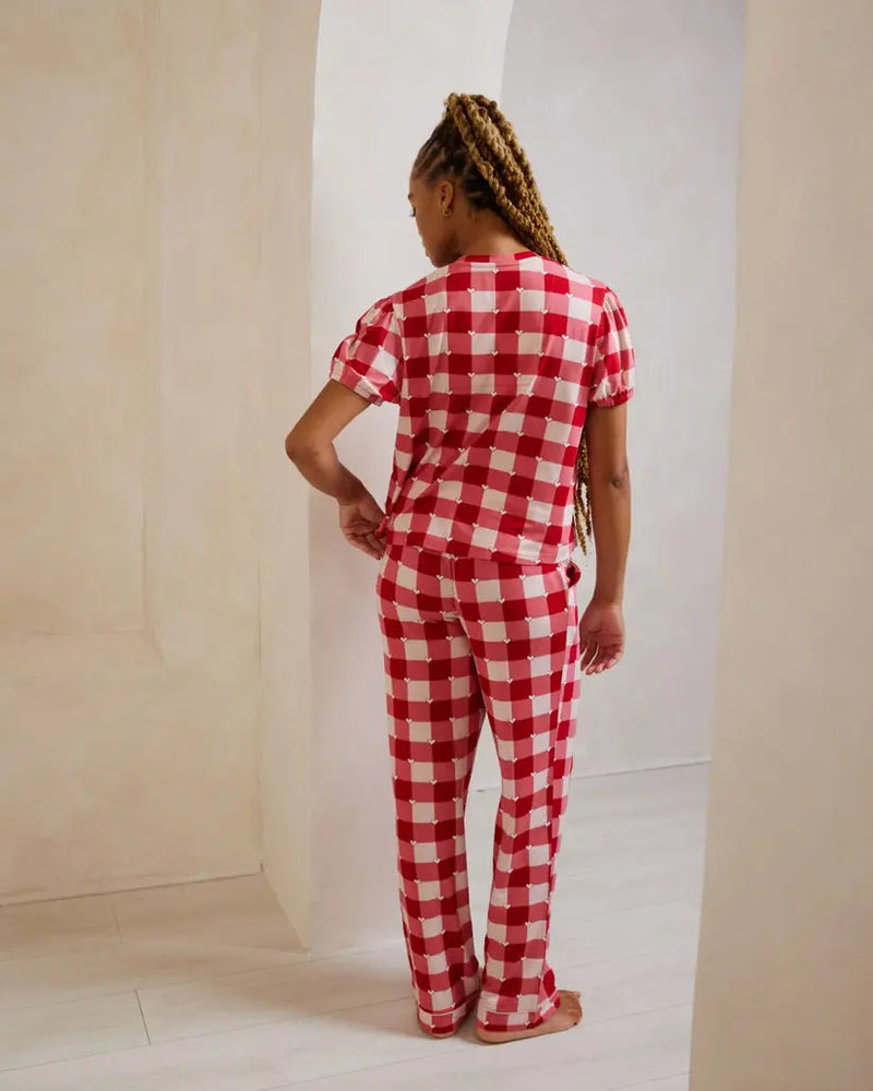 Gingham Heart Print Women's Long Pyjama Set Chelsea Peers