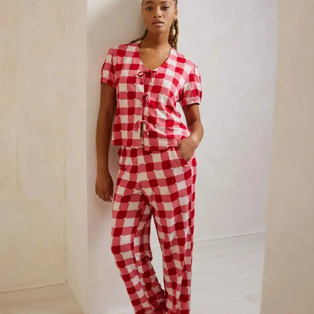 Gingham Heart Print Women's Long Pyjama Set Chelsea Peers