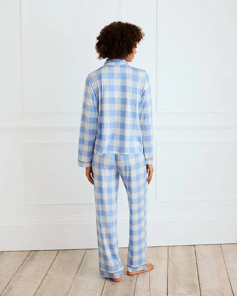 Gingham Print Women's Button Up Long Pyjama Set Chelsea Peers