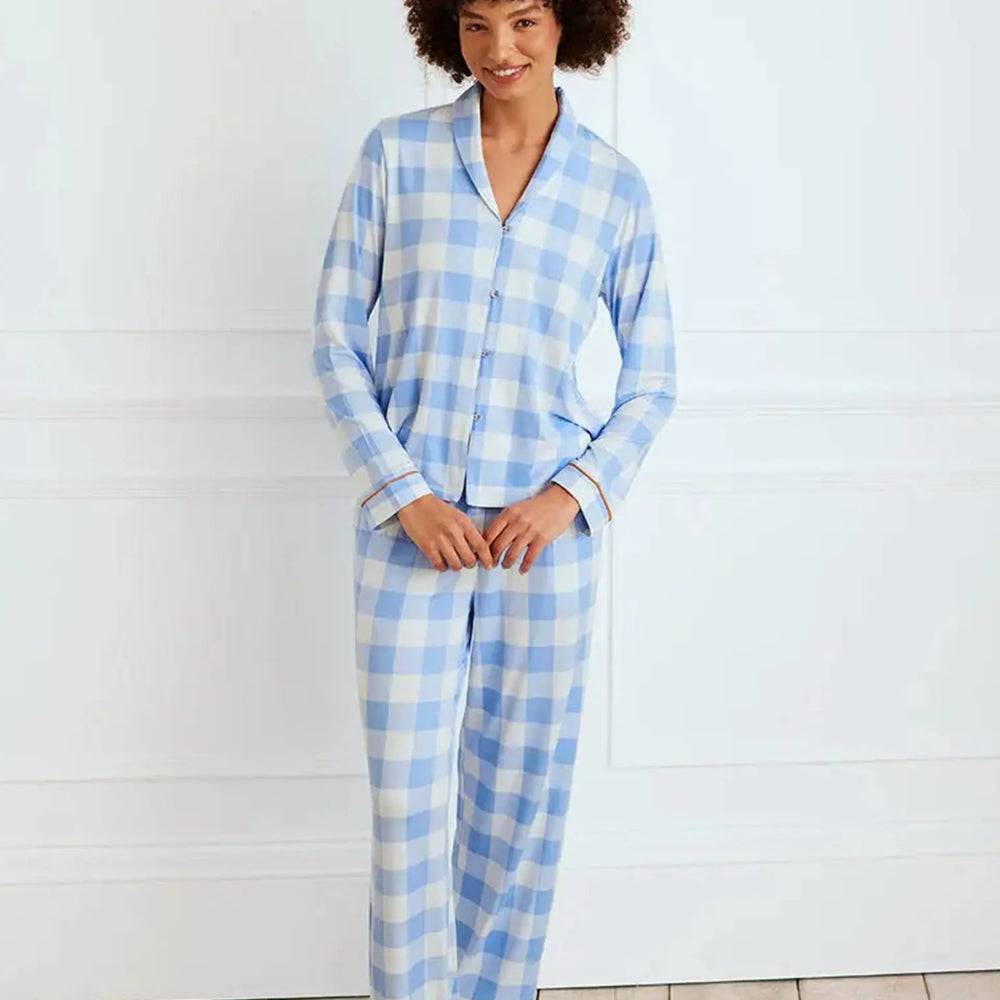 Gingham Print Women's Button Up Long Pyjama Set Chelsea Peers