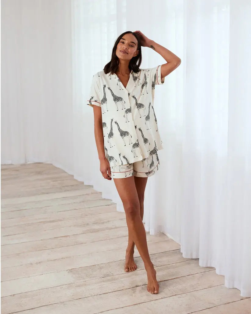 Giraffe Maternity Organic Cotton Print Short Pyjama Set Chelsea Peers