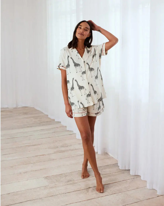 Giraffe Maternity Organic Cotton Print Short Pyjama Set Chelsea Peers