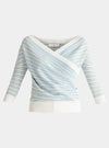 Gold, Light Blue and White Knitted Wrap Top With 3/4 Sleeves Paisie