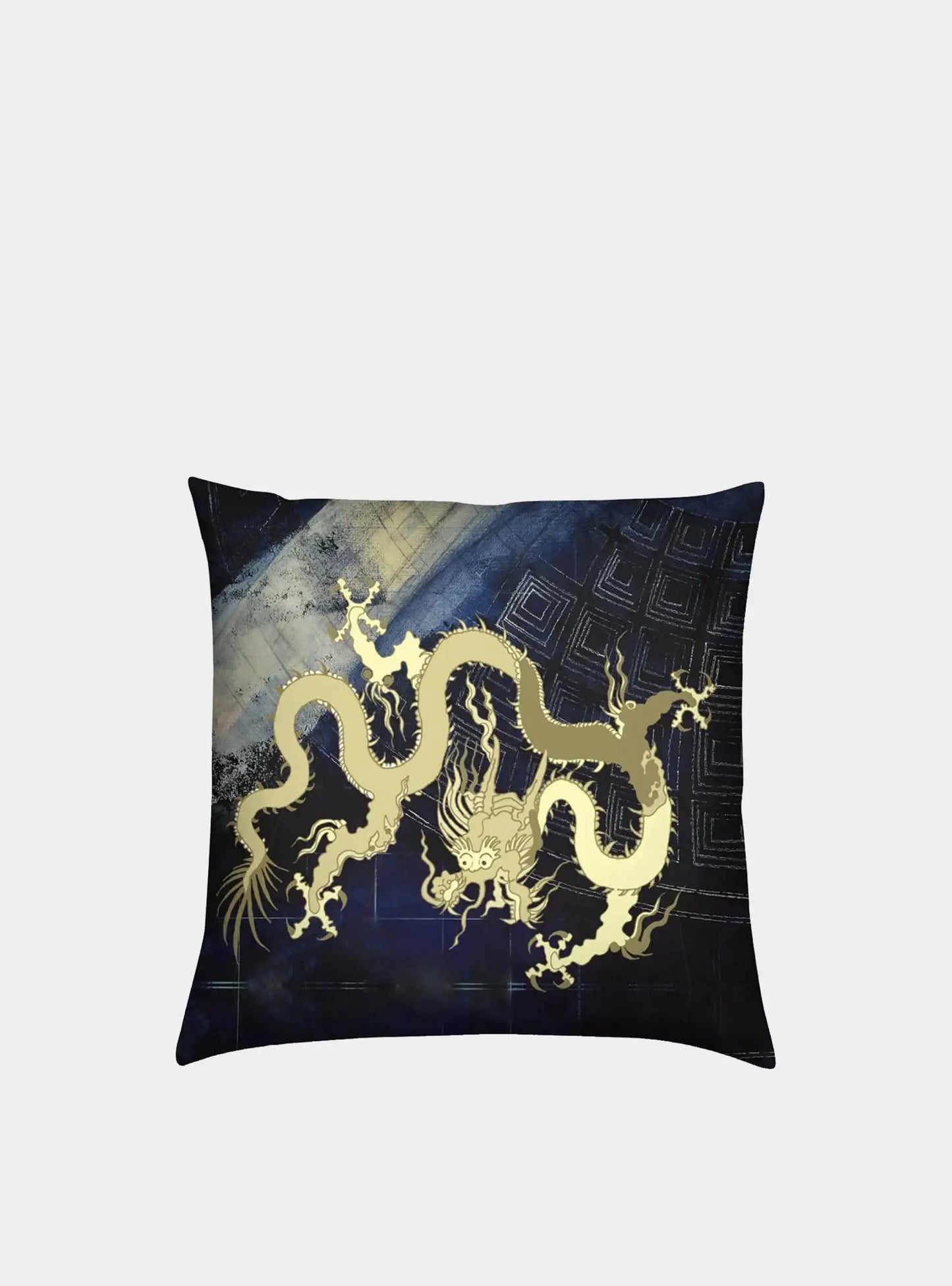 Golden Dragon on Blue Pantheon Velvet Cushion Long Studio Design