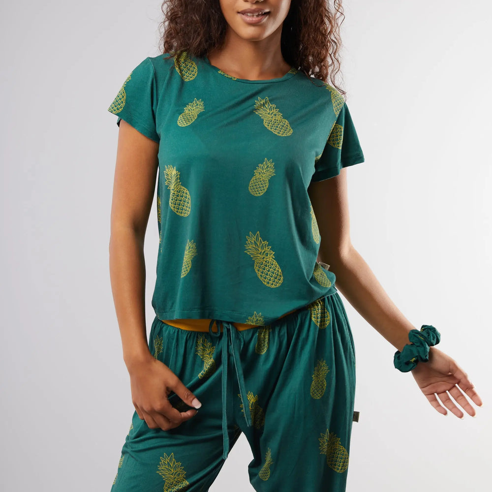 Golden Pineapple II T-Shirt Pyjama Trouser Set Cosy Collective